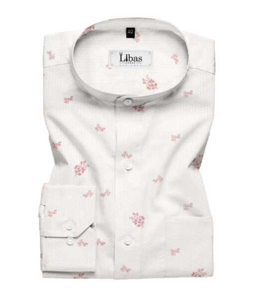 Canetti by Cadini Men's Premium Cotton Printed  Unstitched Shirting Fabric (White & Orange)