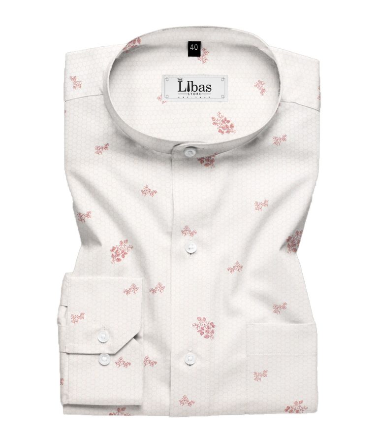 Canetti by Cadini Men's Premium Cotton Printed  Unstitched Shirting Fabric (White & Orange)