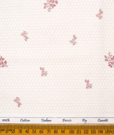 Canetti by Cadini Men's Premium Cotton Printed  Unstitched Shirting Fabric (White & Orange)