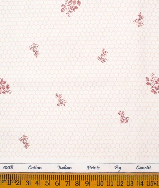 Canetti by Cadini Men's Premium Cotton Printed  Unstitched Shirting Fabric (White & Orange)