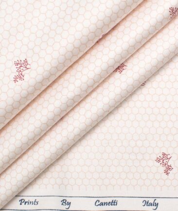 Canetti by Cadini Men's Premium Cotton Printed  Unstitched Shirting Fabric (White & Orange)