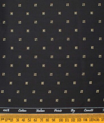 Canetti by Cadini Men's Premium Cotton Printed  Unstitched Shirting Fabric (Black & Beige)
