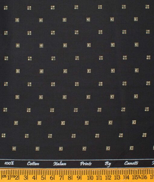 Canetti by Cadini Men's Premium Cotton Printed  Unstitched Shirting Fabric (Black & Beige)