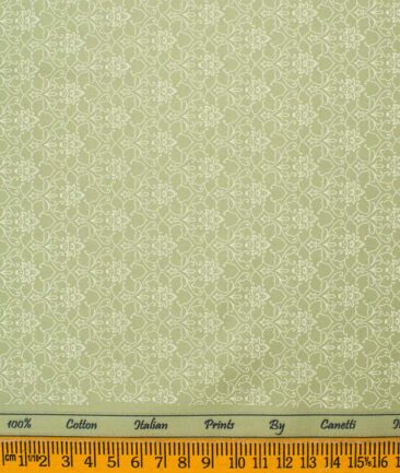 Canetti by Cadini Men's Premium Cotton Printed  Unstitched Shirting Fabric (Green & White)