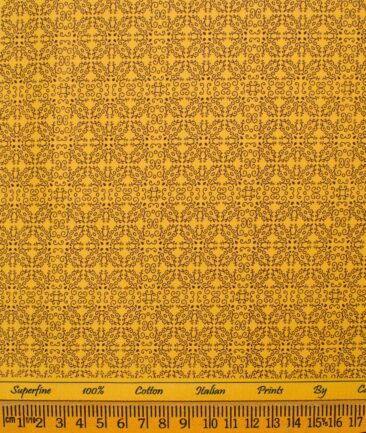 Canetti by Cadini Men's Premium Cotton Printed  Unstitched Shirting Fabric (Mustard Yellow)