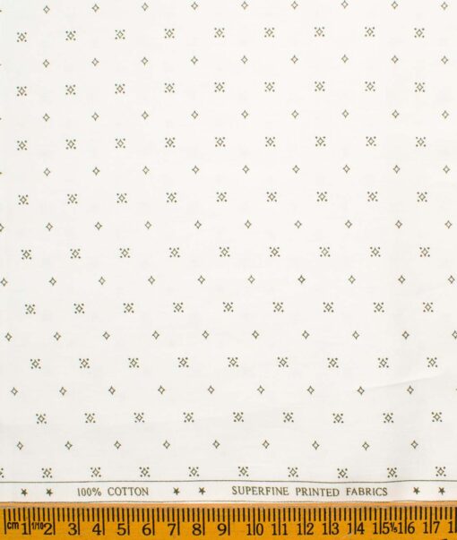 Cotton Universe Men's Premium Cotton Printed  Unstitched Shirting Fabric (Off-White & Green)