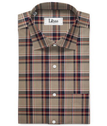 J.Hampstead Men's Giza Cotton Checks  Unstitched Shirting Fabric (Brown & Blue)