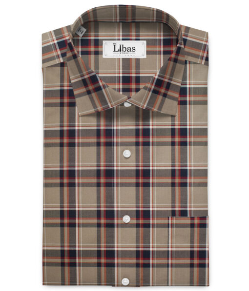 J.Hampstead Men's Giza Cotton Checks  Unstitched Shirting Fabric (Brown & Blue)