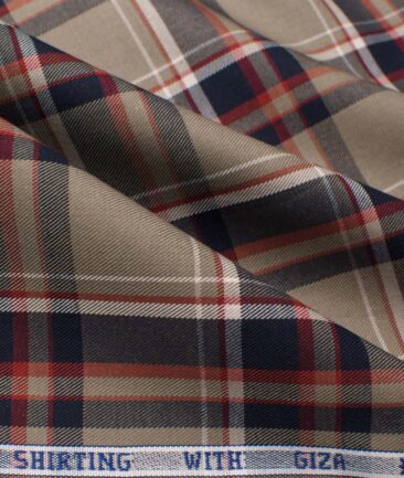 J.Hampstead Men's Giza Cotton Checks  Unstitched Shirting Fabric (Brown & Blue)