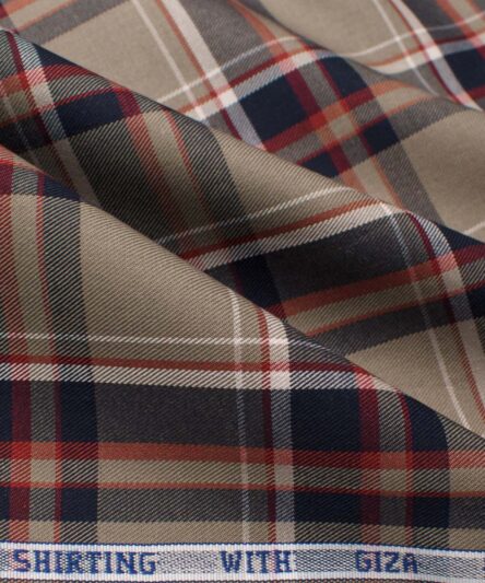 J.Hampstead Men's Giza Cotton Checks  Unstitched Shirting Fabric (Brown & Blue)