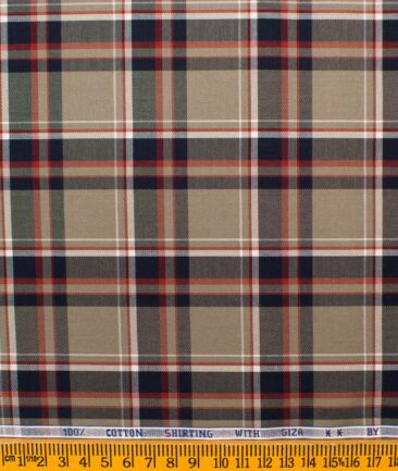 J.Hampstead Men's Giza Cotton Checks  Unstitched Shirting Fabric (Brown & Blue)