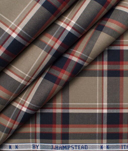 J.Hampstead Men's Giza Cotton Checks  Unstitched Shirting Fabric (Brown & Blue)