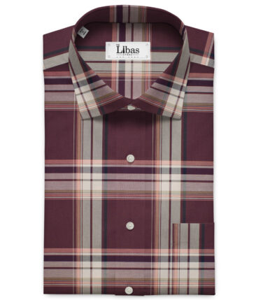 J.Hampstead Men's Giza Cotton Checks  Unstitched Shirting Fabric (Dark Wine)