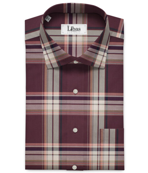 J.Hampstead Men's Giza Cotton Checks  Unstitched Shirting Fabric (Dark Wine)