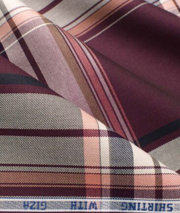 J.Hampstead Men's Giza Cotton Checks  Unstitched Shirting Fabric (Dark Wine)