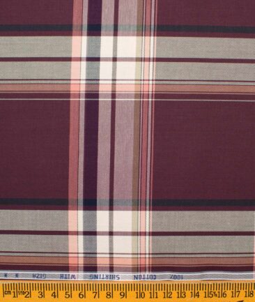 J.Hampstead Men's Giza Cotton Checks  Unstitched Shirting Fabric (Dark Wine)