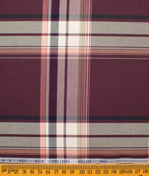 J.Hampstead Men's Giza Cotton Checks  Unstitched Shirting Fabric (Dark Wine)