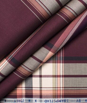 J.Hampstead Men's Giza Cotton Checks  Unstitched Shirting Fabric (Dark Wine)