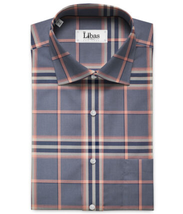 J.Hampstead Men's Giza Cotton Checks  Unstitched Shirting Fabric (Grey & Peach)
