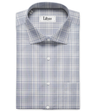 J.Hampstead Men's Giza Cotton Checks  Unstitched Shirting Fabric (Grey & White)