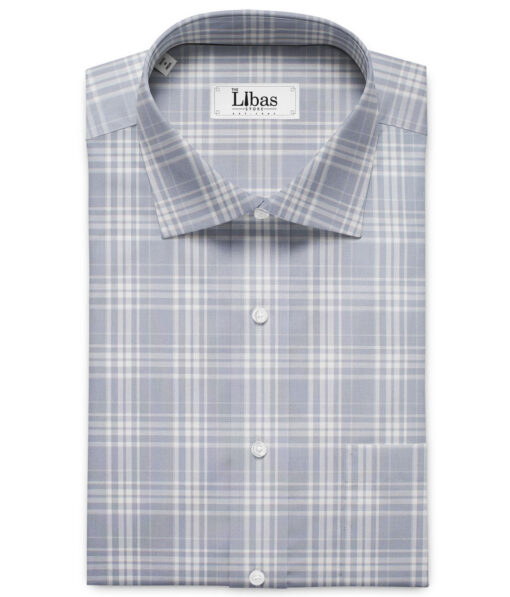 J.Hampstead Men's Giza Cotton Checks  Unstitched Shirting Fabric (Grey & White)