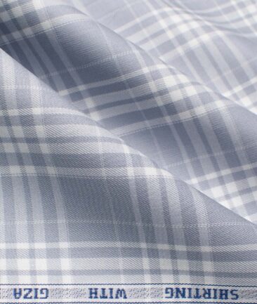 J.Hampstead Men's Giza Cotton Checks  Unstitched Shirting Fabric (Grey & White)
