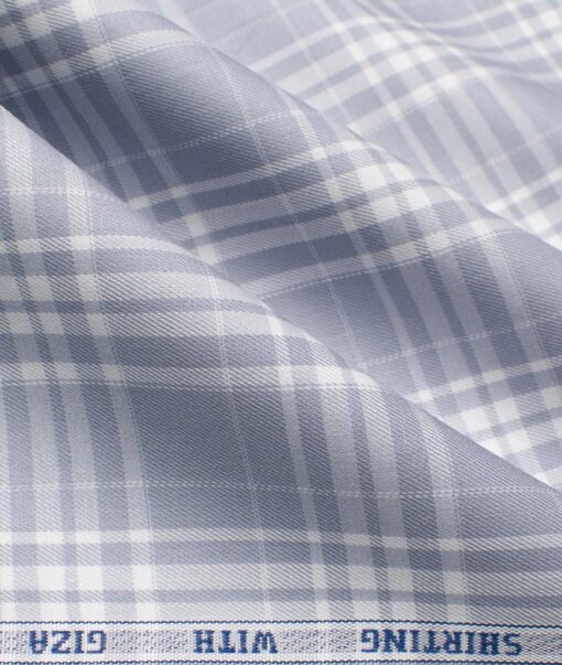 J.Hampstead Men's Giza Cotton Checks  Unstitched Shirting Fabric (Grey & White)