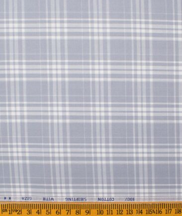 J.Hampstead Men's Giza Cotton Checks  Unstitched Shirting Fabric (Grey & White)