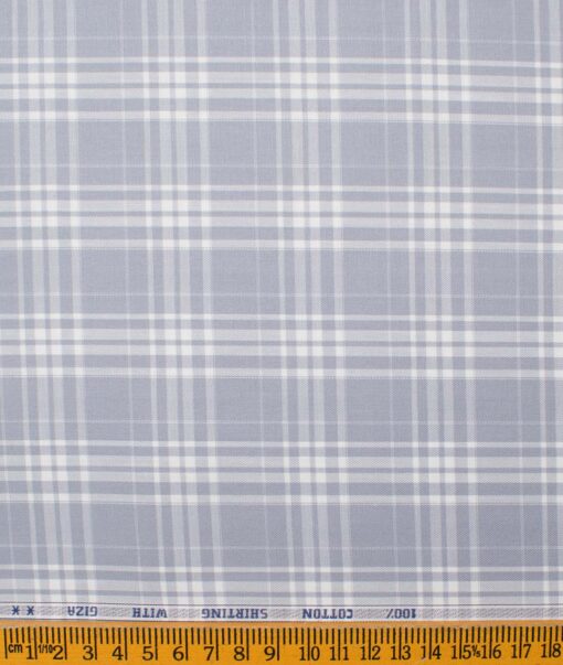 J.Hampstead Men's Giza Cotton Checks  Unstitched Shirting Fabric (Grey & White)