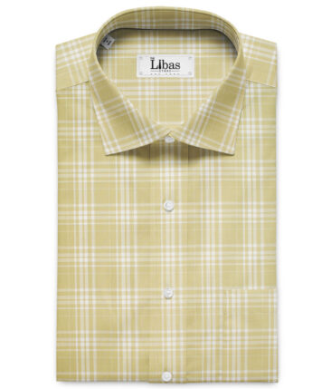 J.Hampstead Men's Giza Cotton Checks  Unstitched Shirting Fabric (Yellow & White)