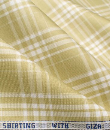 J.Hampstead Men's Giza Cotton Checks  Unstitched Shirting Fabric (Yellow & White)
