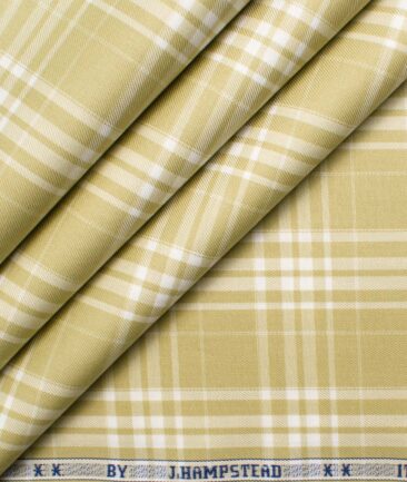 J.Hampstead Men's Giza Cotton Checks  Unstitched Shirting Fabric (Yellow & White)