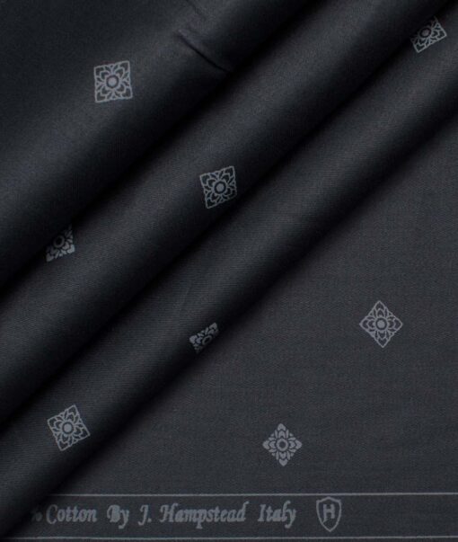 J.Hampstead Men's Premium Cotton Printed  Unstitched Shirting Fabric (Blackish Grey)