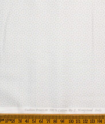 J.Hampstead Men's Premium Cotton Printed  Unstitched Shirting Fabric (White & Grey)