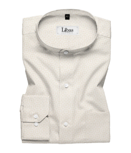 J.Hampstead Men's Premium Cotton Printed  Unstitched Shirting Fabric (White & Brown)