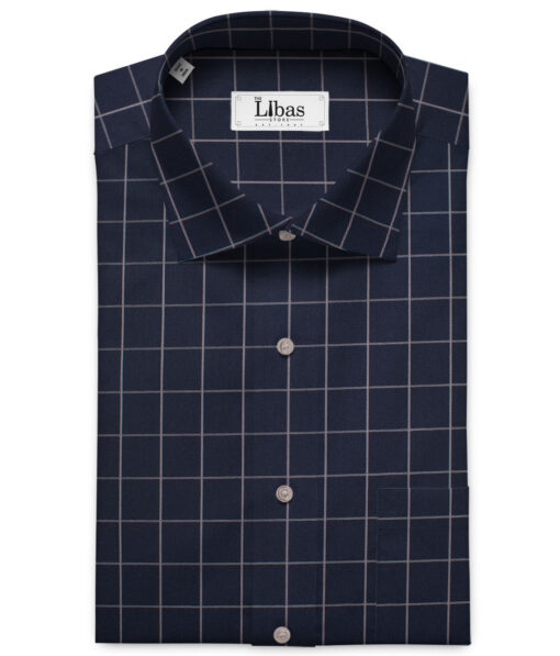 Luthai Men's Supima Cotton Checks  Unstitched Shirting Fabric (Dark Navy Blue)