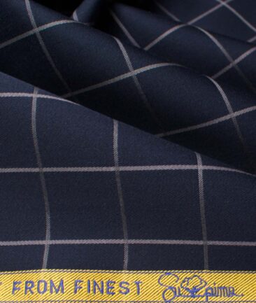 Luthai Men's Supima Cotton Checks  Unstitched Shirting Fabric (Dark Navy Blue)