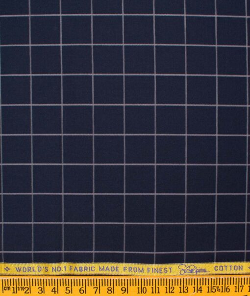 Luthai Men's Supima Cotton Checks  Unstitched Shirting Fabric (Dark Navy Blue)