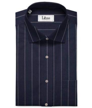 Luthai Men's Supima Cotton Striped  Unstitched Shirting Fabric (Dark Navy Blue)