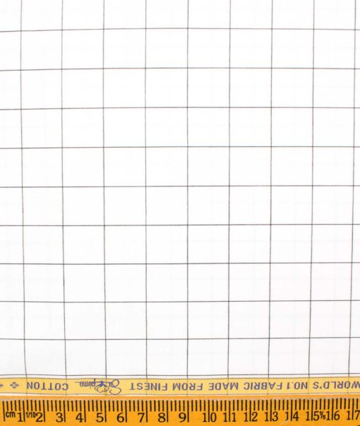 Luthai Men's Supima Cotton Checks  Unstitched Shirting Fabric (White & Black)
