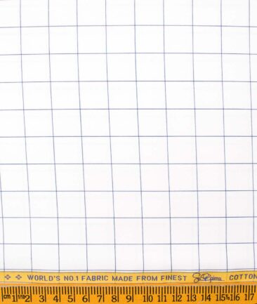 Luthai Men's Supima Cotton Checks  Unstitched Shirting Fabric (White & Blue)