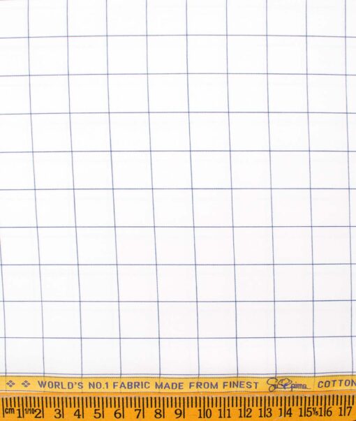 Luthai Men's Supima Cotton Checks  Unstitched Shirting Fabric (White & Blue)
