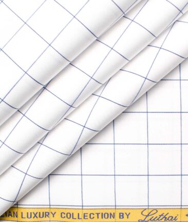 Luthai Men's Supima Cotton Checks  Unstitched Shirting Fabric (White & Blue)