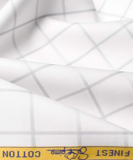 Luthai Men's Supima Cotton Checks  Unstitched Shirting Fabric (White & Grey)