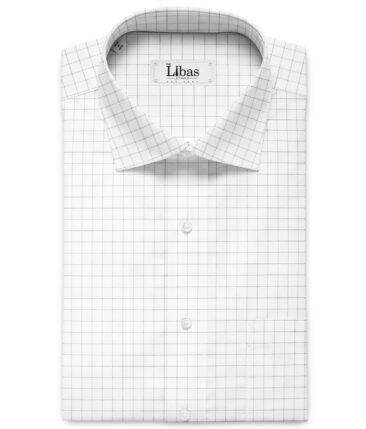 Luthai Men's Supima Cotton Checks  Unstitched Shirting Fabric (White & Grey)