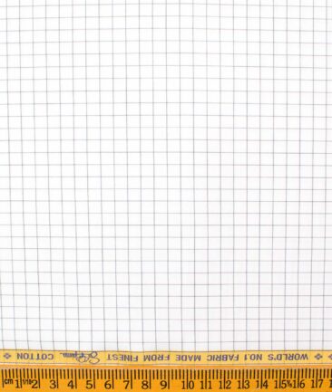 Luthai Men's Supima Cotton Checks  Unstitched Shirting Fabric (White & Grey)