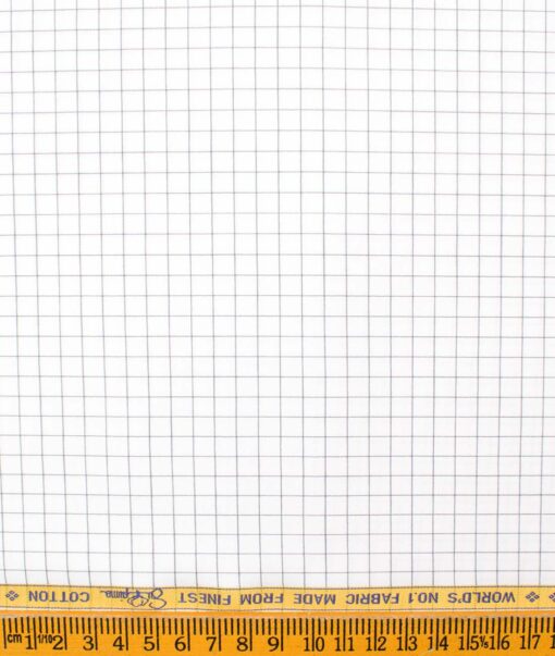 Luthai Men's Supima Cotton Checks  Unstitched Shirting Fabric (White & Grey)