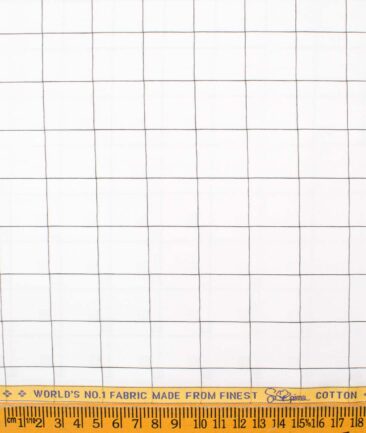 Luthai Men's Supima Cotton Checks  Unstitched Shirting Fabric (White & Black)