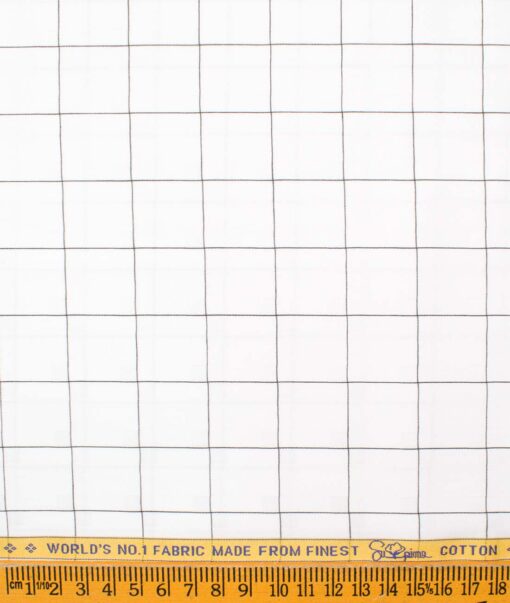 Luthai Men's Supima Cotton Checks  Unstitched Shirting Fabric (White & Black)