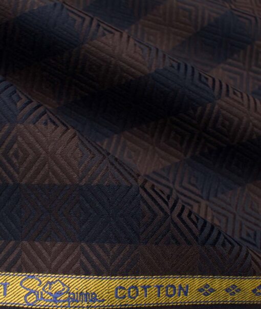 Luthai Men's Supima Cotton 2/100 Checks  Unstitched Shirting Fabric (Brown & Blue)